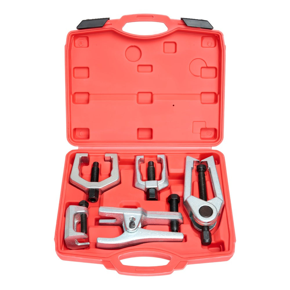 Five-Piece Ball Joint Separator and Puller Tool Set with Red Carry Case and Five Distinct Tool Profiles