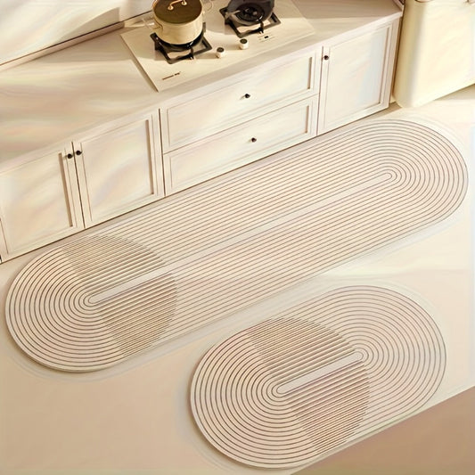 Kitchen Mat, Striped Polyester Runner in Beige or Gray with 40x60cm and 40x120cm Sizes and Printed Care Steps