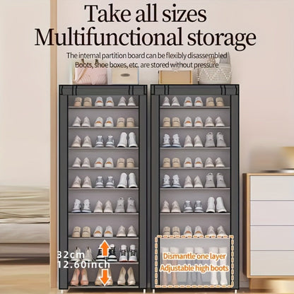 Shoe Rack 10-Layer Portable Cabinet for Up to 50 Pairs with Nonwoven Dust Cover and Steel Frame