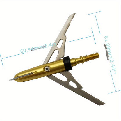 Hunting Broadhead 6PCS 100 Grain – 2-Blade Stainless Steel Archery Arrow Tips with Ferrule Alignment Technology, 2.34" Cutting Diameter