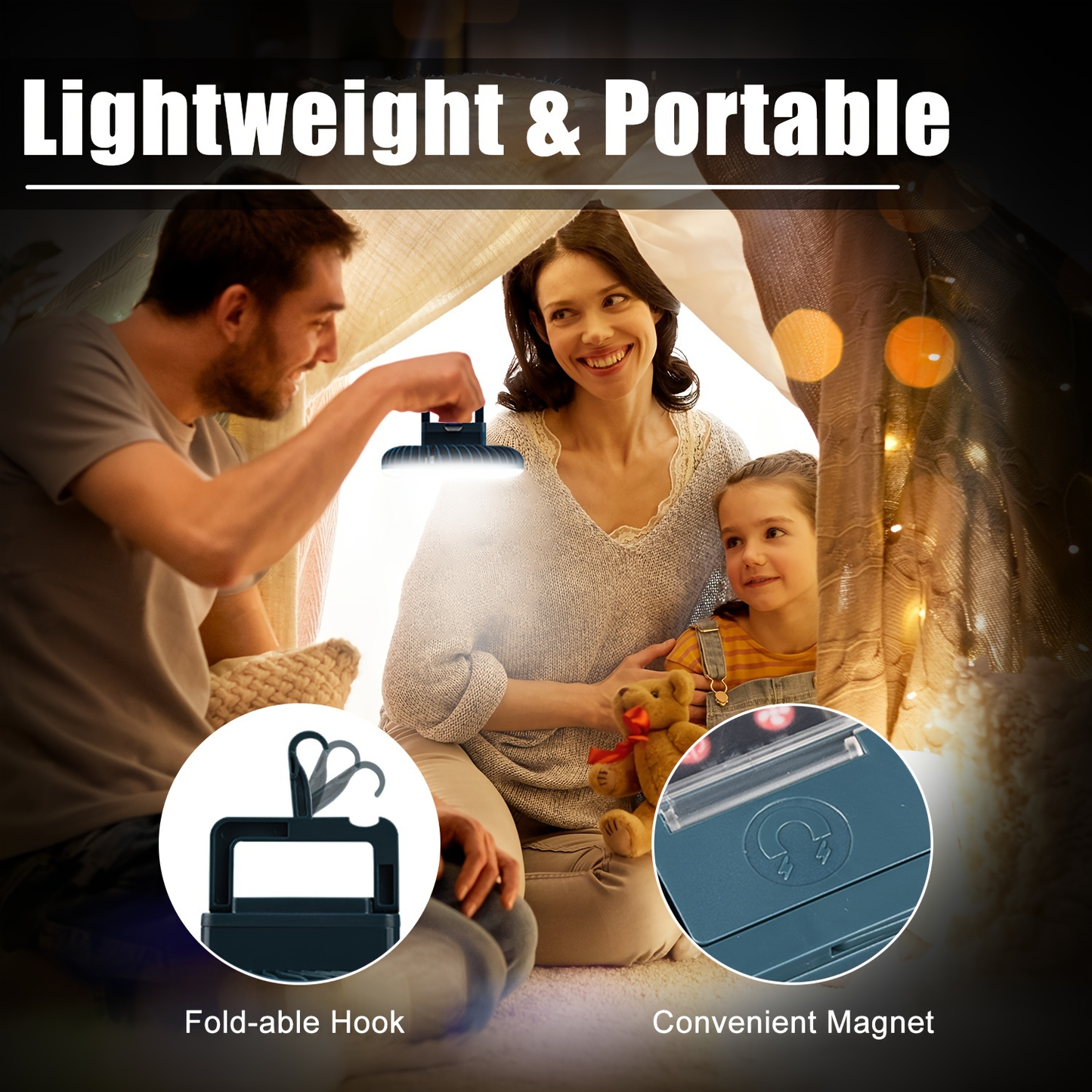 Camping Fan 2-Pack Circular Fan-Light Set with 4000mAh Batteries, 3 Speeds, 2 Brightness Levels, Hooks and Magnets