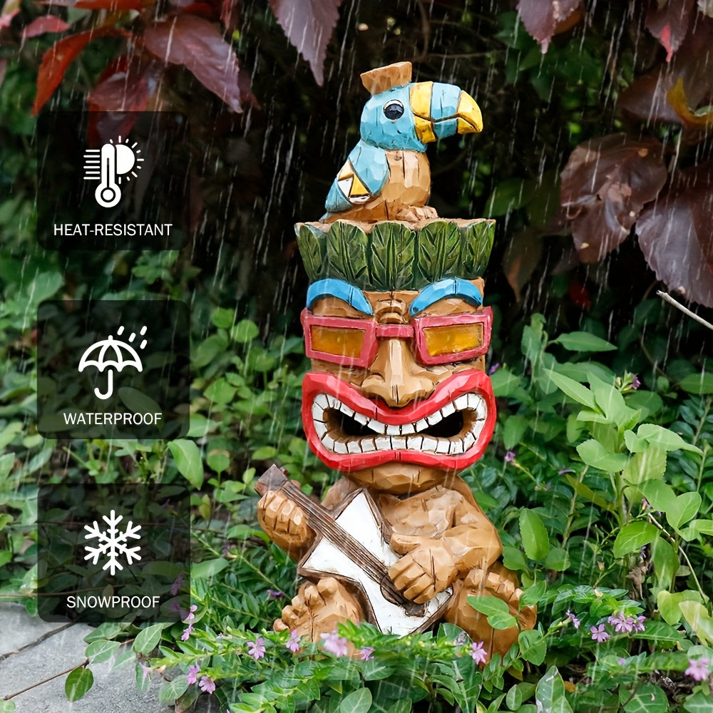 Hawaiian Tiki Statue Standing Resin Totem Pole, Woodcarving Tribal Figure Outdoor Decor for Terrace Bar Party Unique Gift