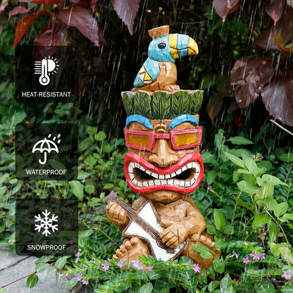 Hawaiian Tiki Statue Standing Resin Totem Pole, Woodcarving Tribal Figure Outdoor Decor for Terrace Bar Party Unique Gift