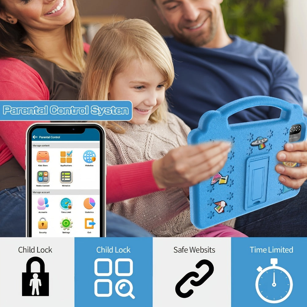 Kids Tablet 10.1 Inch with Android 15, 12GB RAM, 64GB Built-In Storage, Dual Cameras and Handle Case