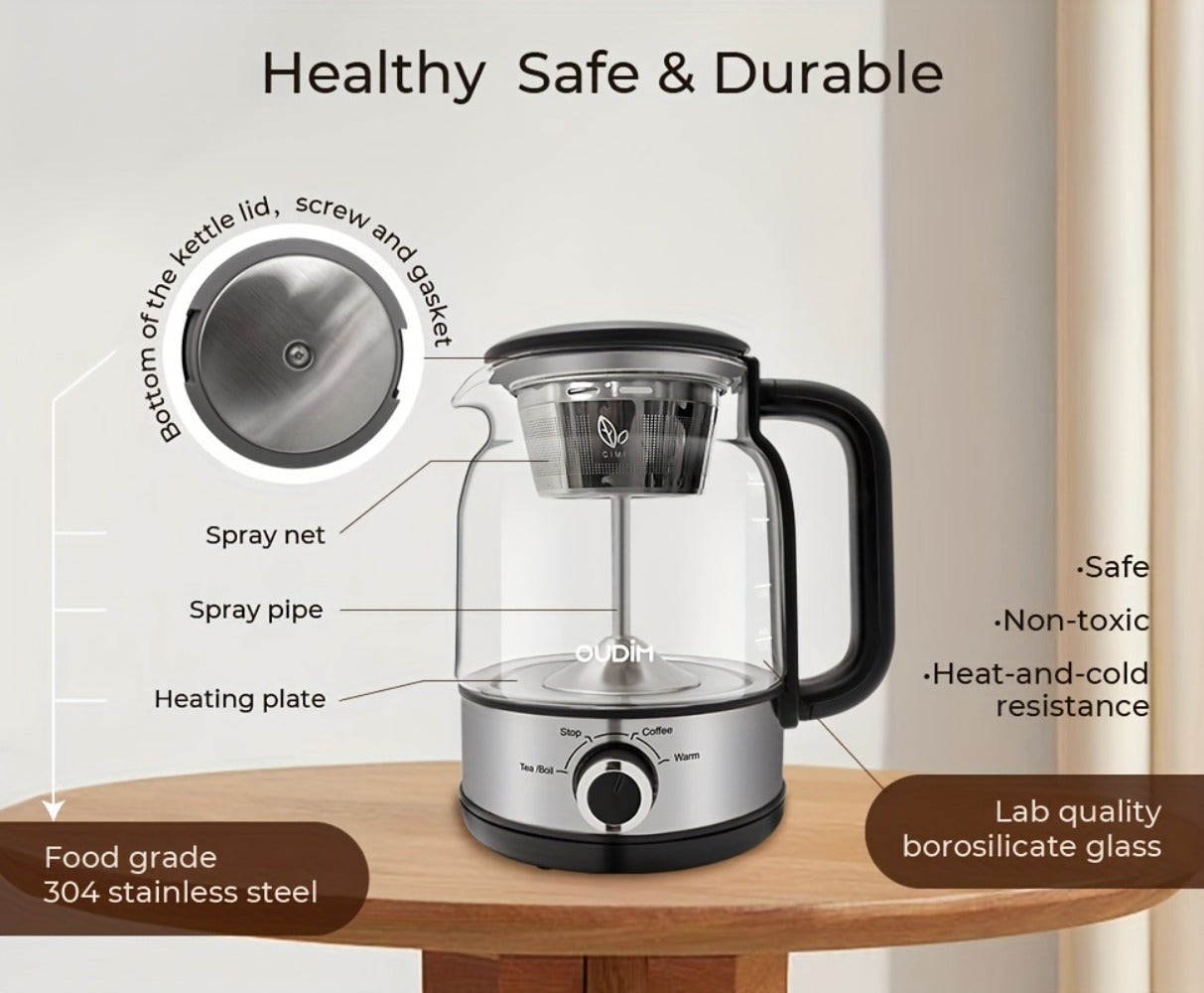 OD-T1206 Glass Coffee Maker and Tea Brewer with 1.2L Capacity, 600W Rating and Keep-Warm Control