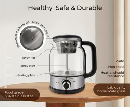 OD-T1206 Glass Coffee Maker and Tea Brewer with 1.2L Capacity, 600W Rating and Keep-Warm Control