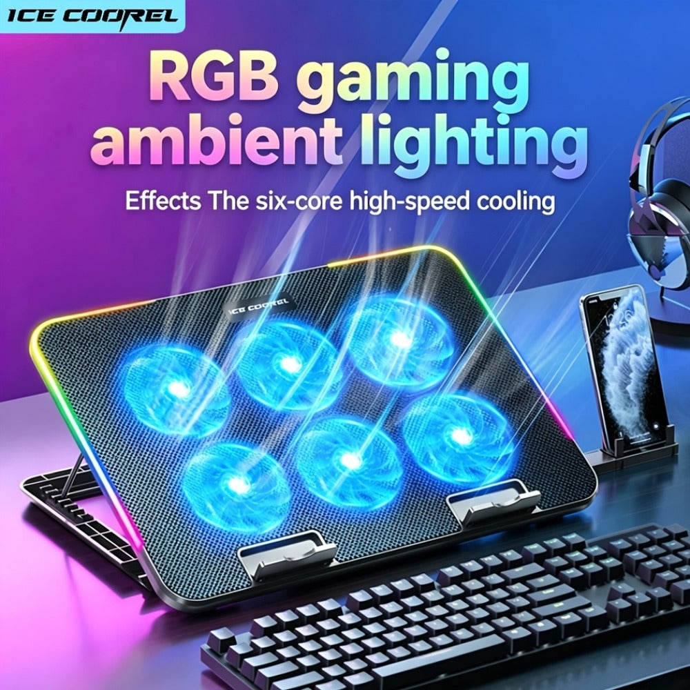 Laptop Cooling Pad ICE COOREL 6 Fans 12-17.3 Inch 5 Adjustable Heights 2 USB Ports RGB Gaming for an Everyday Personal Care Routine