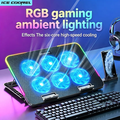 Laptop Cooling Pad ICE COOREL 6 Fans 12-17.3 Inch 5 Adjustable Heights 2 USB Ports RGB Gaming for an Everyday Personal Care Routine