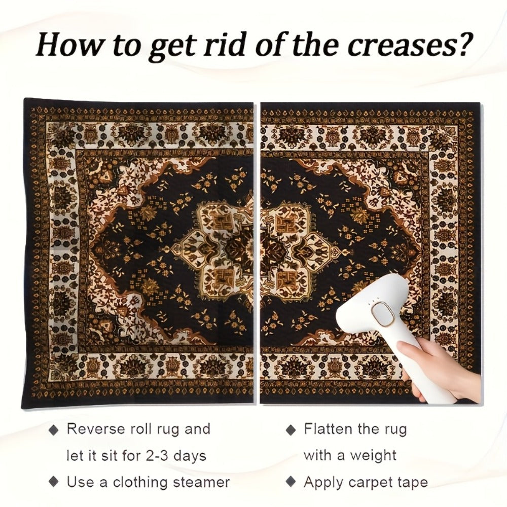 Area Rug, Persian Bohemian Pattern Carpet in Four Rectangular Sizes with Machine-Wash Care and Textured Backing