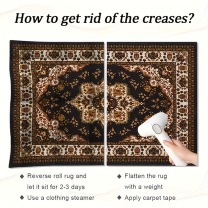 Area Rug, Persian Bohemian Pattern Carpet in Four Rectangular Sizes with Machine-Wash Care and Textured Backing