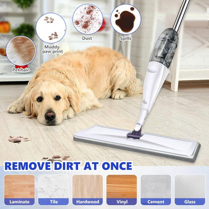 Spray Mop with 3 Microfiber Carbon Fiber Pads Water Spraying Flat Mop Wet Dry Dual Use Floor for Entryways, Bedrooms and Living Spaces