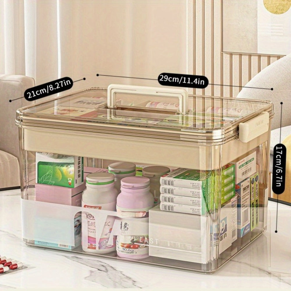 Medicine Storage Box with Handle, Multi-Layer Transparent Plastic Pill Organizer Cabinet, Portable Home Medicine Chest for Bedroom Bathroom