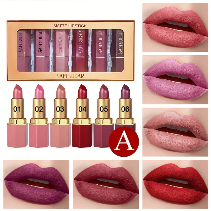 Lip Gloss Set 6pcs Velvet Finish Shiny Lip Color Collection, for Makeup, Travel and Everyday Vanity Use