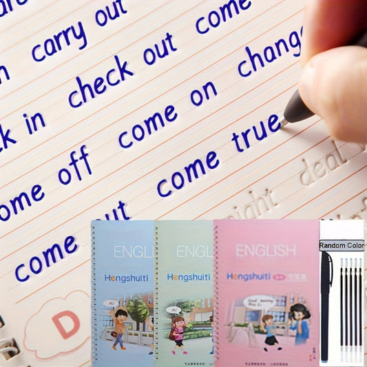 Reusable Handwriting Practice Books for Kids Ages 3-8, 4 Books + Pen + 10 Refills + Holder, Wipe Clean Calligraphy Writing Workbook Set