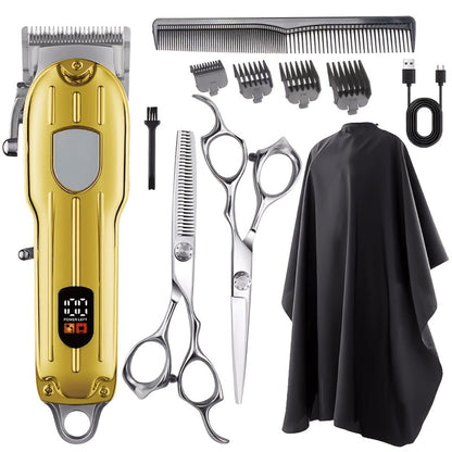 Barber Hair Clipper Kit for Men – USB Rechargeable Digital Size Adjustment, Complete Set with Scissors & 4 Limit Combs