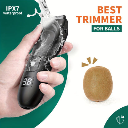 Groin Trimmer Men IPX7 Waterproof Ceramic Blade Electric Body Shaver – LCD Battery Display & Replaceable Head