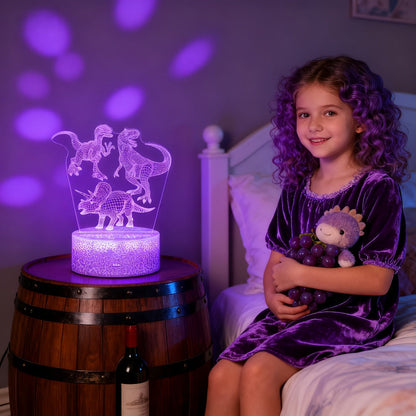3D Holographic Dinosaur Night Lamp 16 Color Changing T-Rex LED Bedside Lamp Remote Touch for Entryways, Bedrooms and Living Spaces