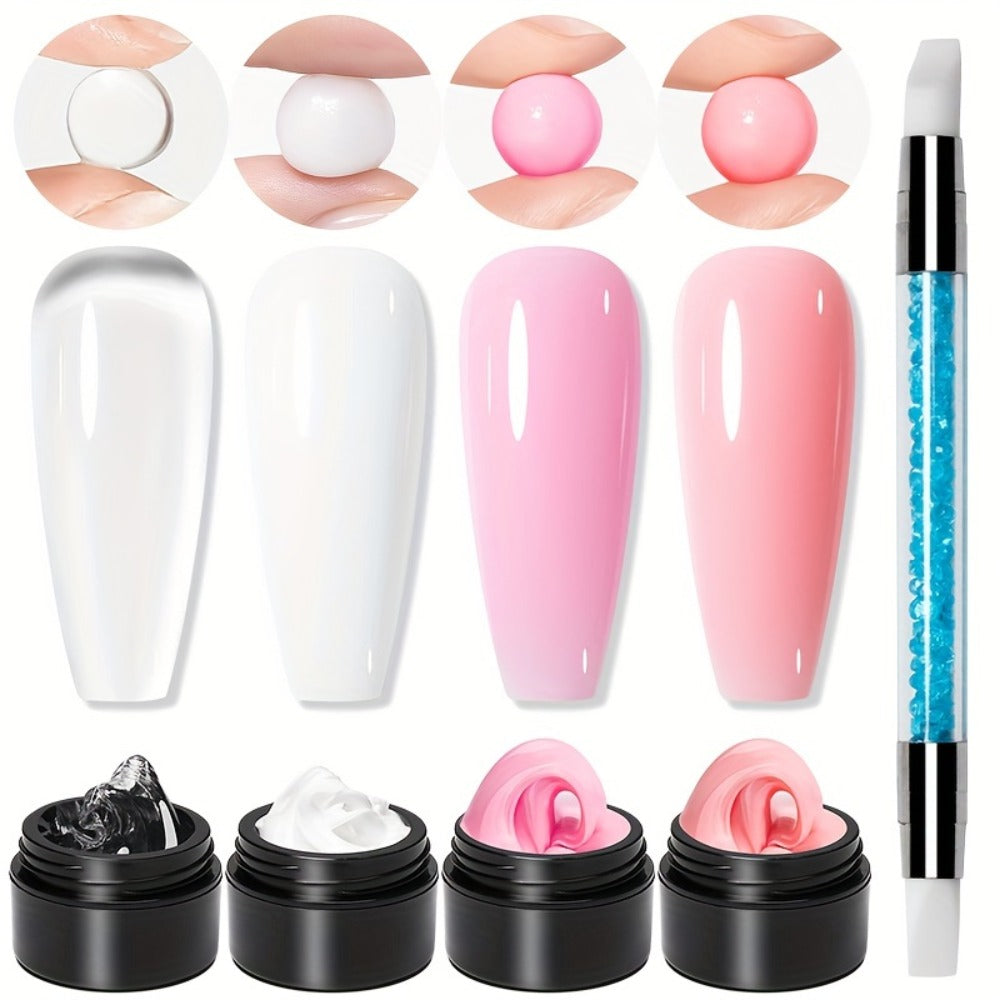 Builder Gel Nail Extension Starter Kit 5pcs Clear Nude Solid – Hard Gel Sculpting Set with Flower Molds & Sculpting Brush for 3D Floral Nail