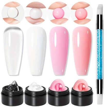 Builder Gel Nail Extension Starter Kit 5pcs Clear Nude Solid – Hard Gel Sculpting Set with Flower Molds & Sculpting Brush for 3D Floral Nail