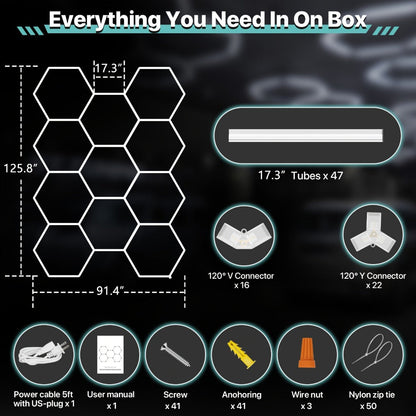 LED Hexagonal Garage Light 6500K, Super Bright Daylight White Shop Light 42W, 620W for Auto Detailing