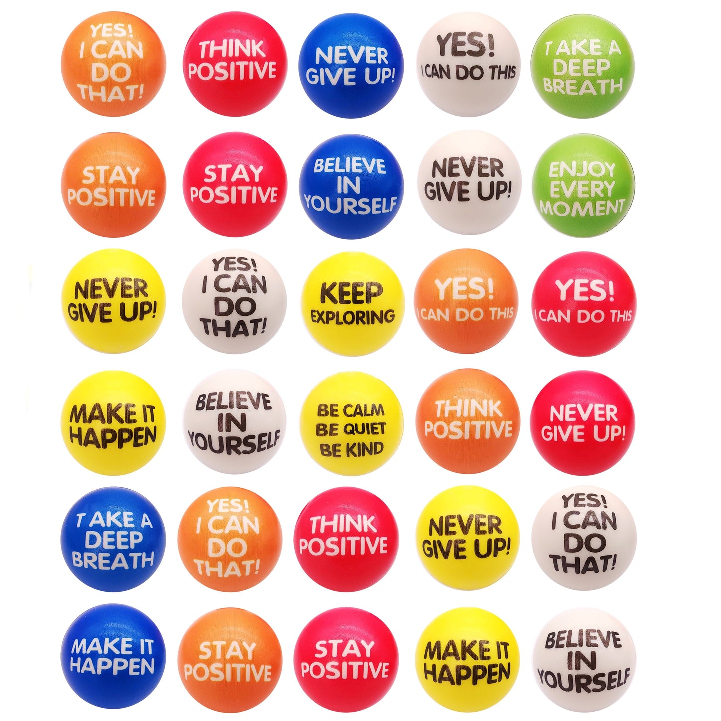 Inspirational Sponge Stress Balls 30 Pack 6.3cm, Motivational Slogan Hand Fitness Relaxation Balls for Classroom Rewards