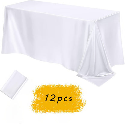Tablecloth Satin Rectangle Cover 12-Piece Set in 57 x 102-Inch Size and Fourteen Colors for Events