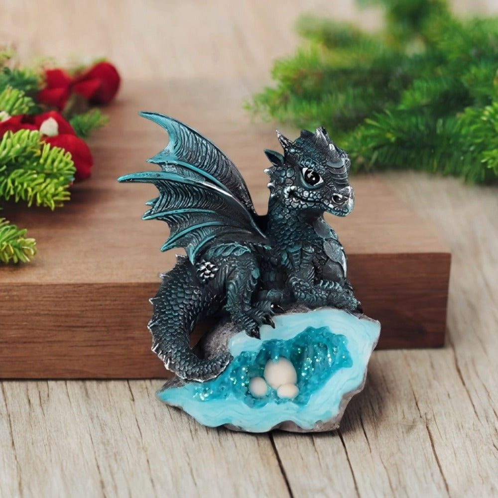 Dragon Figurine Statue Guarding Crystal Cave Polyresin Collectible Home Decor Sculpture Fantasy Dragon for Garden, Patio and Yard Use