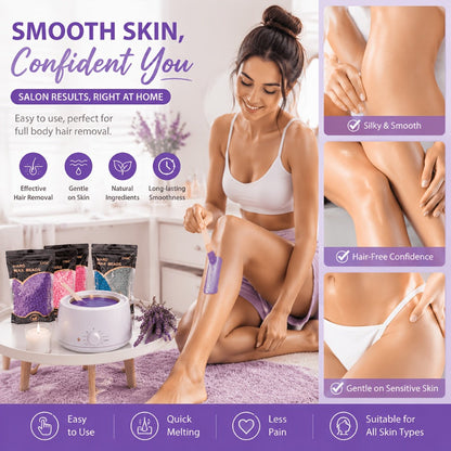 Hard Wax Beads for Hair Removal Full Body 1000g/2000g – Professional Waxing Kit with 20 Applicator Sticks