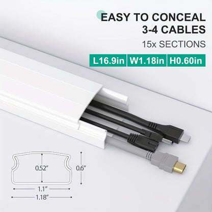 Wire Hider for Wall 15-Pack, 236 Inch No-Drill Paintable PVC Cord Cover, Conceals 3-4 Wires