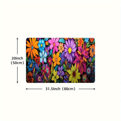 Kitchen Mat Floral Design, Rectangular Rug, 100% Polyester Floor Mat for Kitchen, Bathroom, Laundry Room