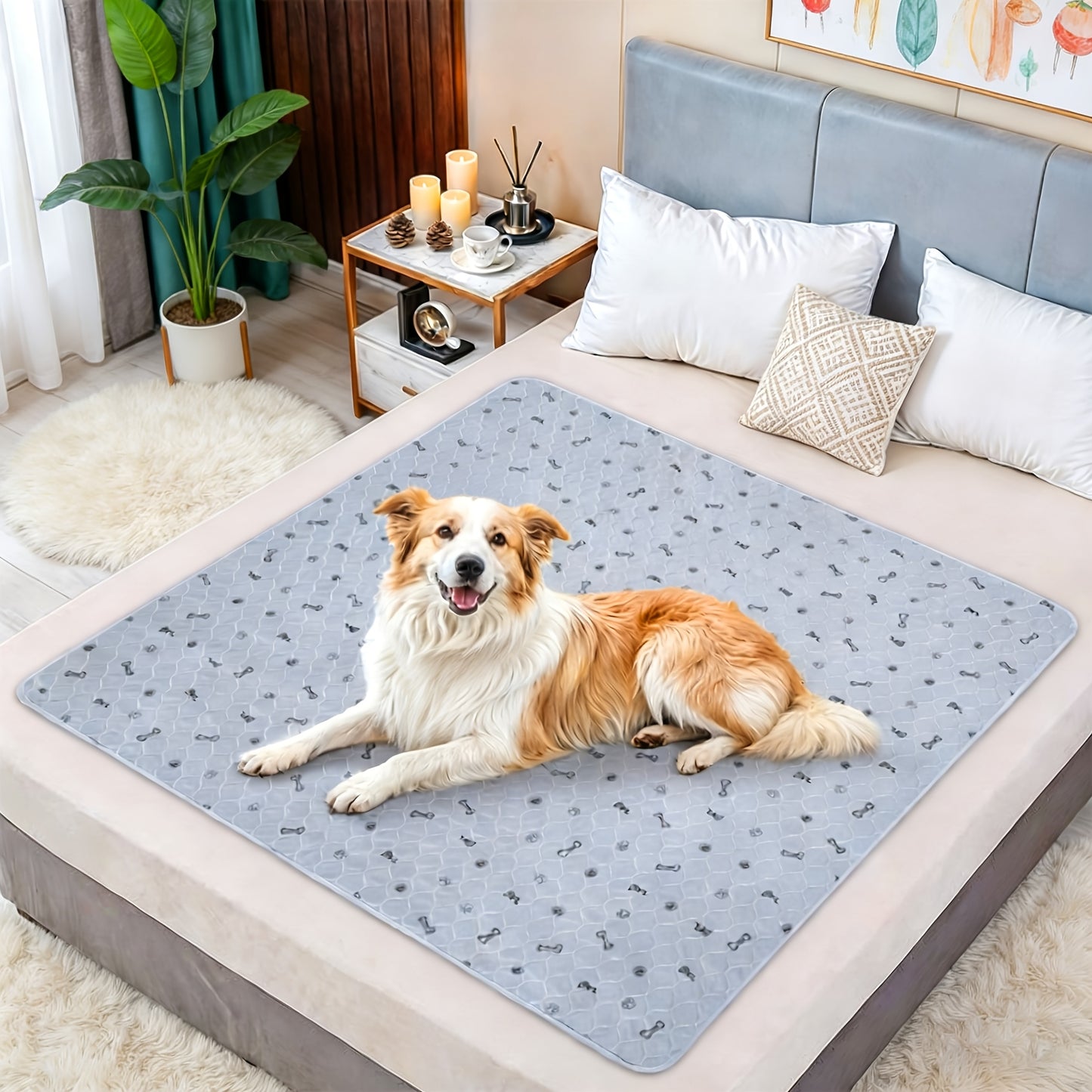 Washable Dog Pee Pads Reusable – Super Absorbent Non-Slip Puppy Training Pads with Bone Print for Potty Training, Whelping, Crate