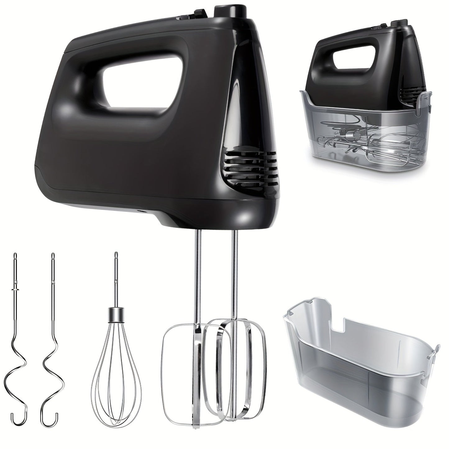 Electric Hand Mixer 250W with Storage Case, 5-Speed Plus Turbo Handheld Mixer with 5 Stainless Steel Attachments (2 Beaters