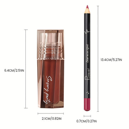 Dewy Glass Lip Gloss & Liner Duo – Hydrating Water-Gloss Luminous Finish with 3D Precision Matte Lip Liner