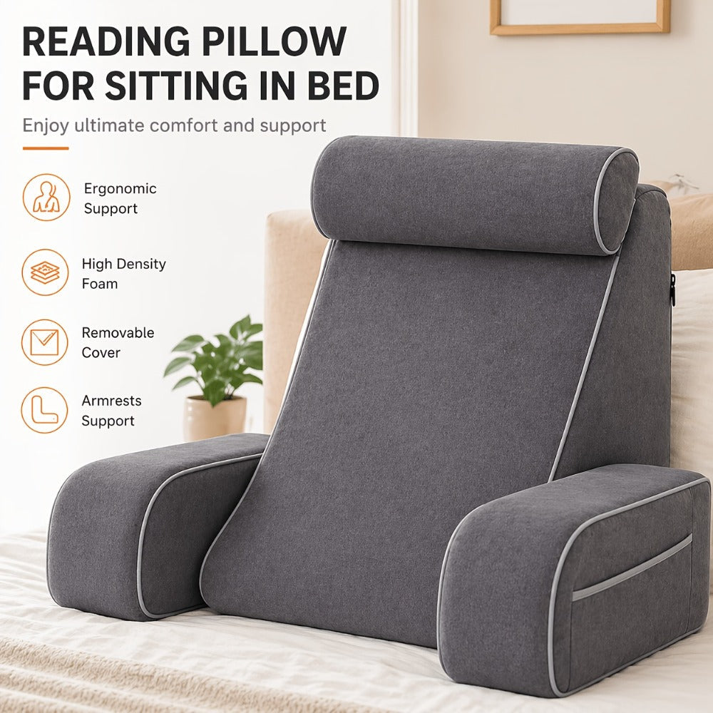 Reading Pillow for Adults Bed Rest Pillow with Arms 19 Inch Back Support Cushion Removable for Entryways, Bedrooms and Living Spaces