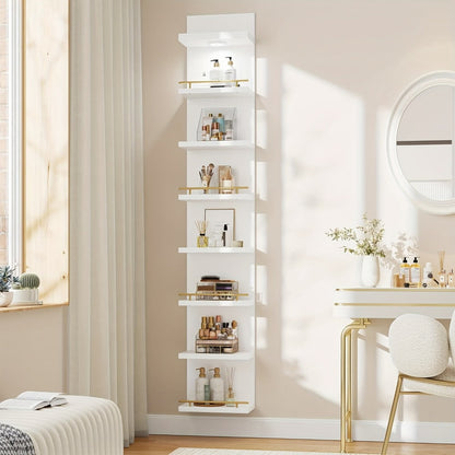 Floating Wall Shelves with LED Light - 6 & 8 Tier Wall Mounted Display Shelf Unit with Anti-Slip Rails for Bedroom