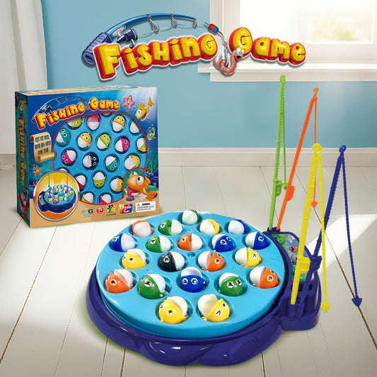 Kids Fishing Game with Rotating Board, 21 Fish & 4 Fishing Rods, Fast-Action Electronic Fishing Toy for Toddlers Ages 3+