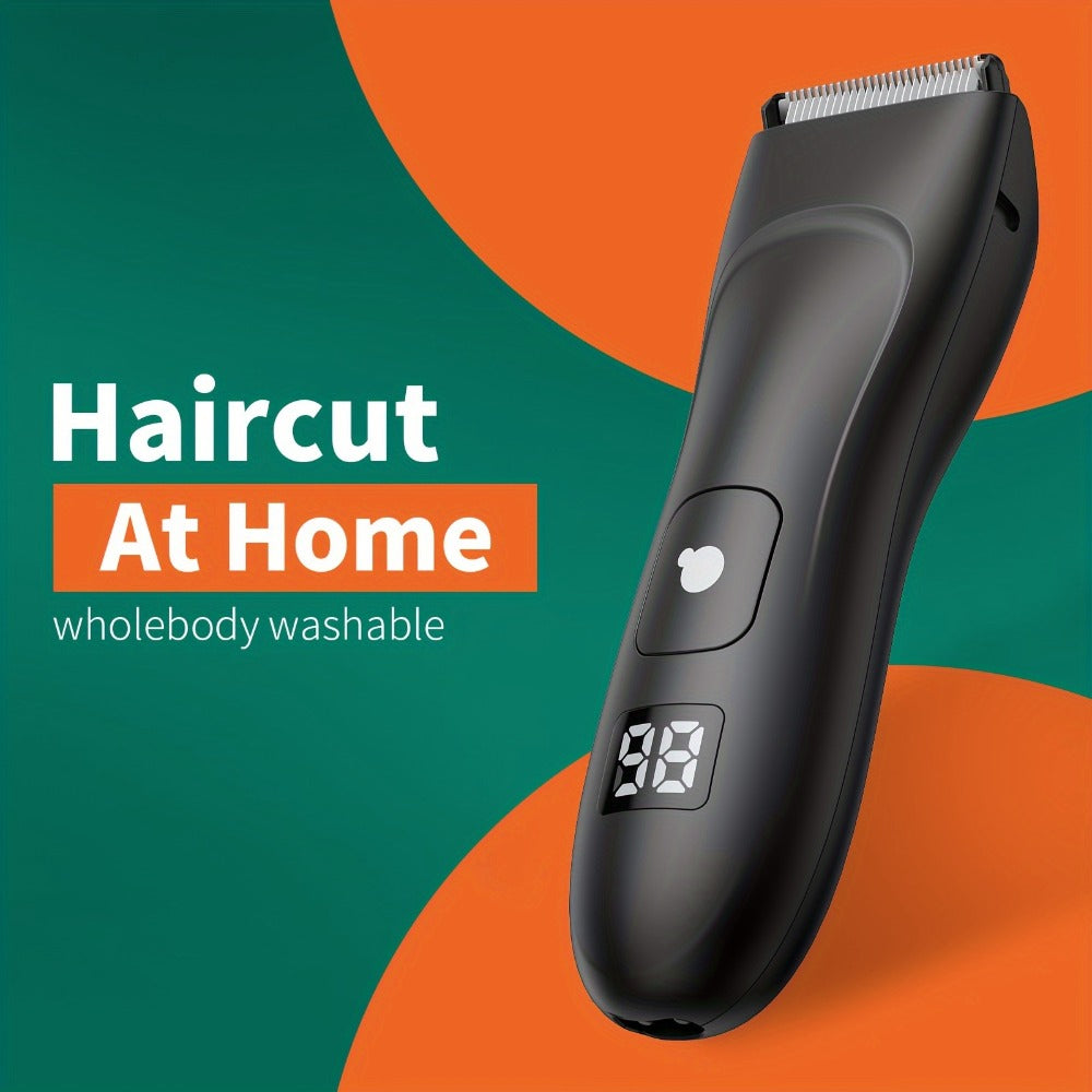 Groin Trimmer Men IPX7 Waterproof Ceramic Blade Electric Body Shaver – LCD Battery Display & Replaceable Head