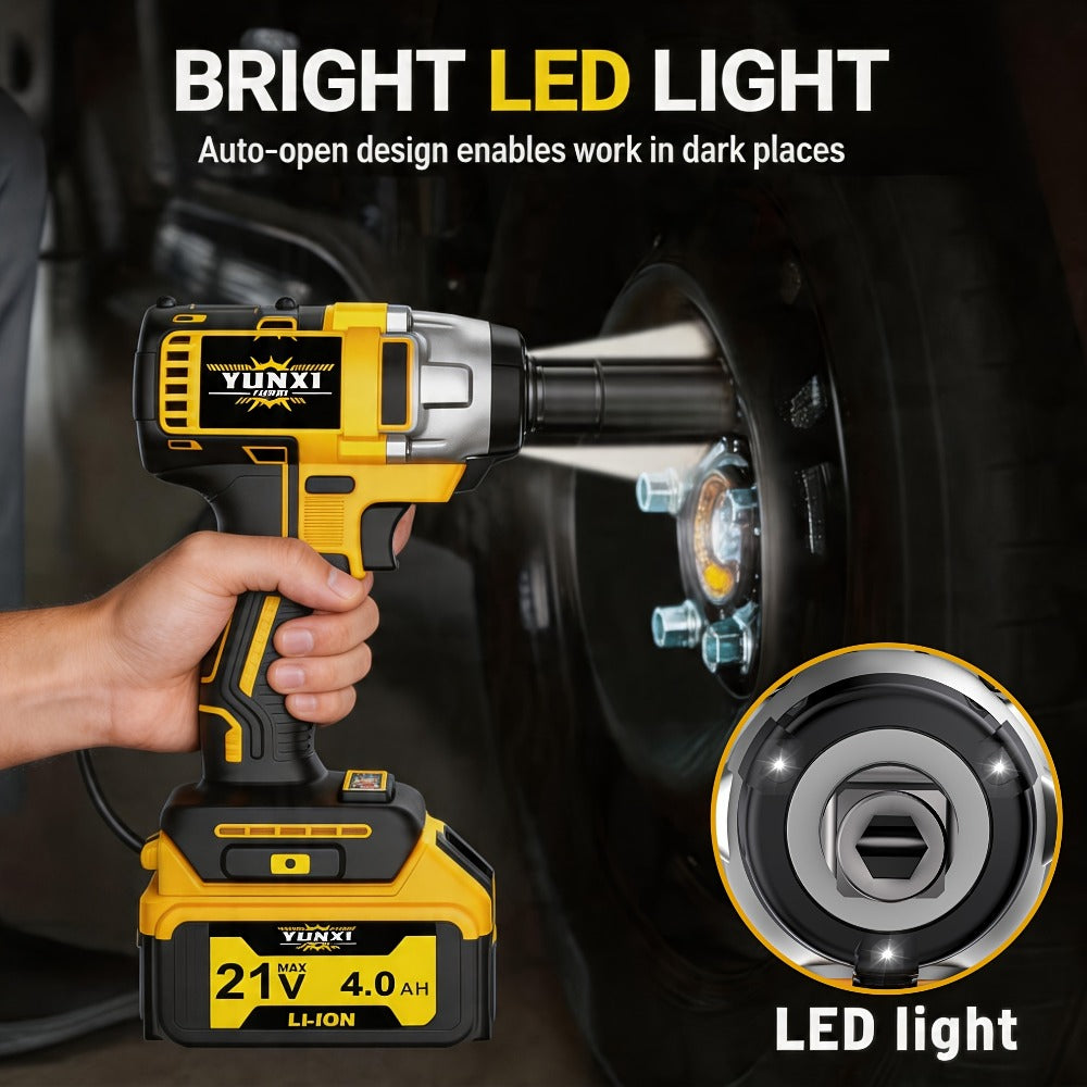 Cordless Impact Wrench 21V Brushless Electric Drill Set with 4000mAh Battery, Toolbox & Full Accessories