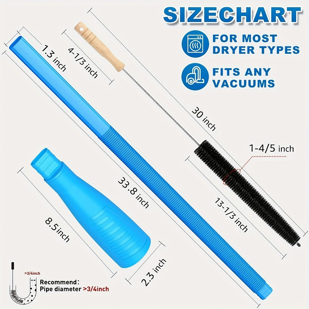 Dryer Vent Cleaner Kit 2pcs Flexible Lint Brush Vacuum Hose Attachment Power Lint Remover for Entryways, Bedrooms and Living Spaces