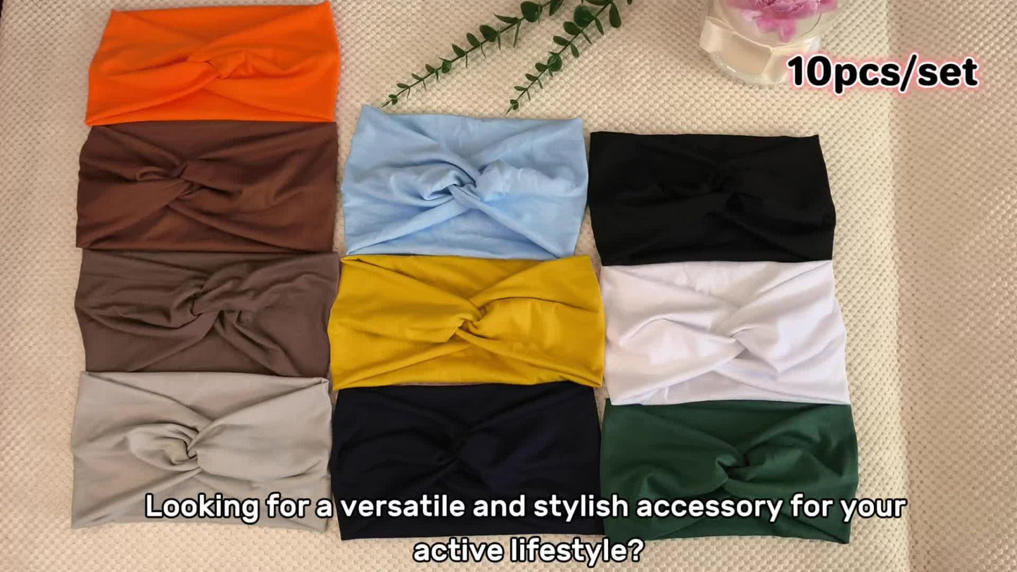 Stretchy Headbands 20 Pack for Women & Men – Soft Sweat-Wicking Non-Slip Elastic Turban Knot Hair Wraps Breathable Solid Colors for Yoga