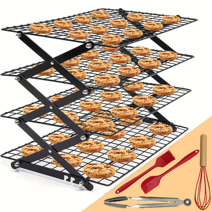 Foldable Cooling Rack Set, Stackable Oven Cookie Cake Drying Rack with Free Baking Tools (Silicone Spatula