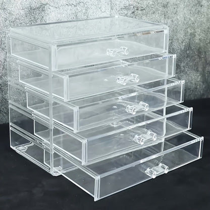 Clear Acrylic Makeup Organizer 5-Tier with Drawers Dustproof Cosmetic Storage for Lipstick Foundation Brushes Skincare