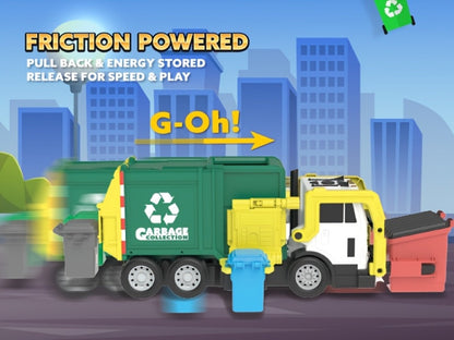 Garbage Truck Toy Set 16-Inch Large Friction-Powered with Lights & Sounds, Color-Coded Trash Bins