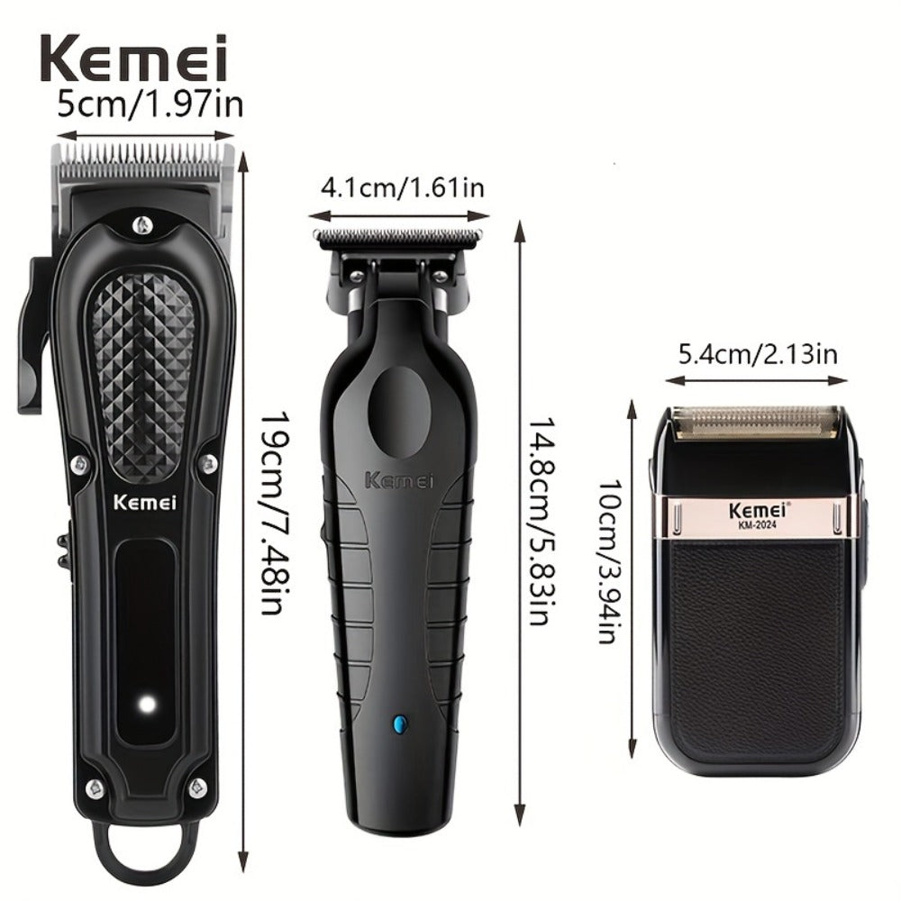 Kemei Hair Clipper & Beard Trimmer Set for Men – Professional Grooming Kit with Reciprocating Shaver, USB Rechargeable, Home & Salon Use