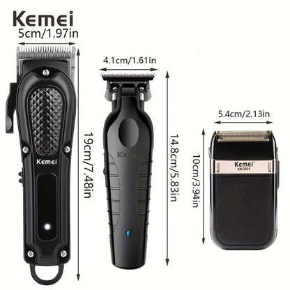 Kemei Hair Clipper & Beard Trimmer Set for Men – Professional Grooming Kit with Reciprocating Shaver, USB Rechargeable, Home & Salon Use