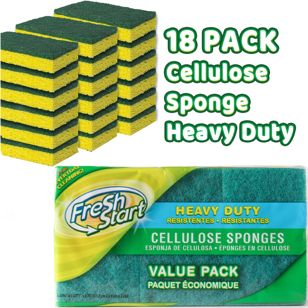Non-Scratch Cellulose Sponge Dual-Sided with Tough Scouring Pad, Dishwashing Sponges for Kitchen