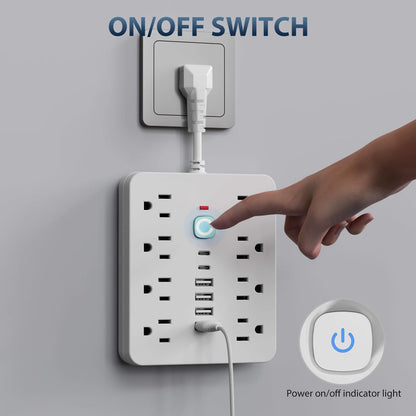 Power Strip with USB Ports, 14-in-1 with Individual Outlet Switches, 8 AC Outlets, 4 USB-A and 2 USB-C Ports
