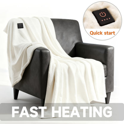 Dual Control Electric Heated Blanket with 10 Heat Levels - Auto Shutoff, Overheat Protection, Fast Heating
