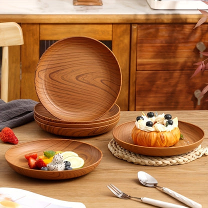 Wood Grain Plastic Dinner Plates Set of 10 – 7.8 Inch Salad Serving Plates for Kitchen Dining Table
