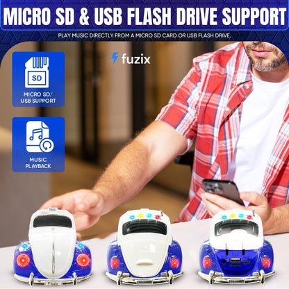 Fuzix WS-1958 Vintage Car Bluetooth Speaker with LED Headlights & Taillights | Retro Wireless Stereo, FM Radio, AUX/USB/TF, Built-in Mic